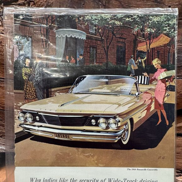 1960 Pontiac Bonneville Convertible Vintage Print Ad Wide-Track Car Shopping - Picture 3 of 5